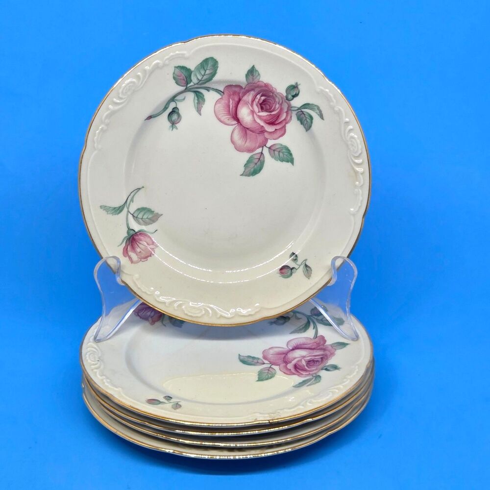 5 Royal Bayreuth Rose Roses Pattern Bread & Butter plates 6" Vintage EUC (5)